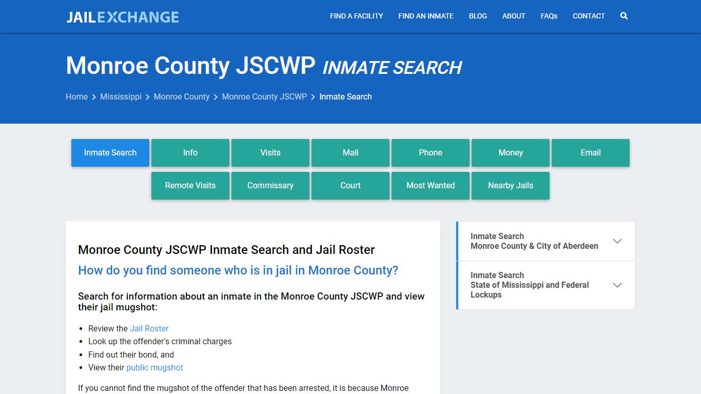 Inmate Search: Roster & Mugshots - Monroe County JSCWP, MS - Jail Exchange